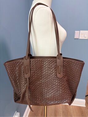 Brown Woven Faux Leather Large Tote Bag Shoulder Bag Quiet Luxury
